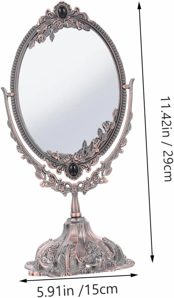 Retro Tabletop Mirror Rotating Stand Makeup Mirror for Desk for Everyday Use
