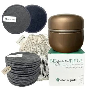 Reusable Cotton Rounds for Face Pads for Toner | Triple-Layer Reusable Makeup Remover Pads with Exfoliating Cotton Rounds Holder & Laundry Bag | Charcoal Bamboo Facial Cloths (Glossy Gold)