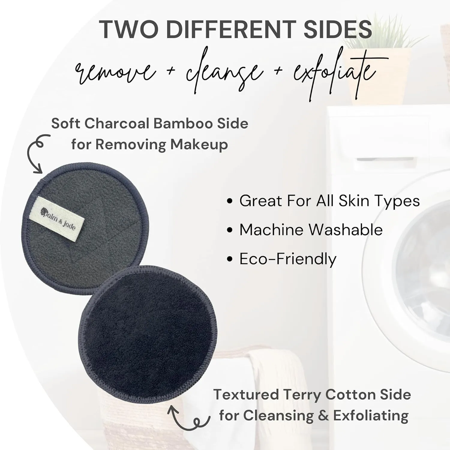 Reusable Cotton Rounds for Face Pads for Toner | Triple-Layer Reusable Makeup Remover Pads with Exfoliating Cotton Rounds Holder & Laundry Bag | Charcoal Bamboo Facial Cloths (Glossy Gold)
