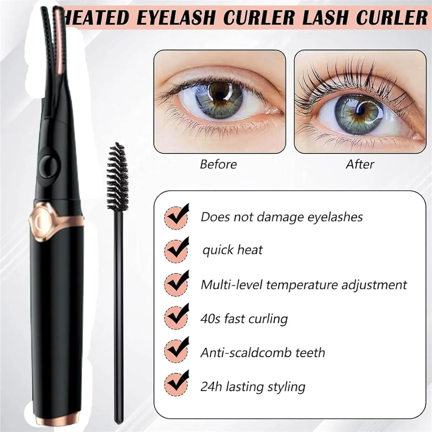 Riki Heated Eyelash Curler, 3 Heating Modes, Black, White, Pink, ABS Material, Eyelash Curler