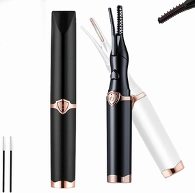 Riki Heated Eyelash Curler, Riki Heated Lash Curler, Curved Heated Eyelash Curle, Lash Curler with Comb, with Three Adjustable Temperature Anti-Burn, 24h Long-Lasting (Black White*2PC)