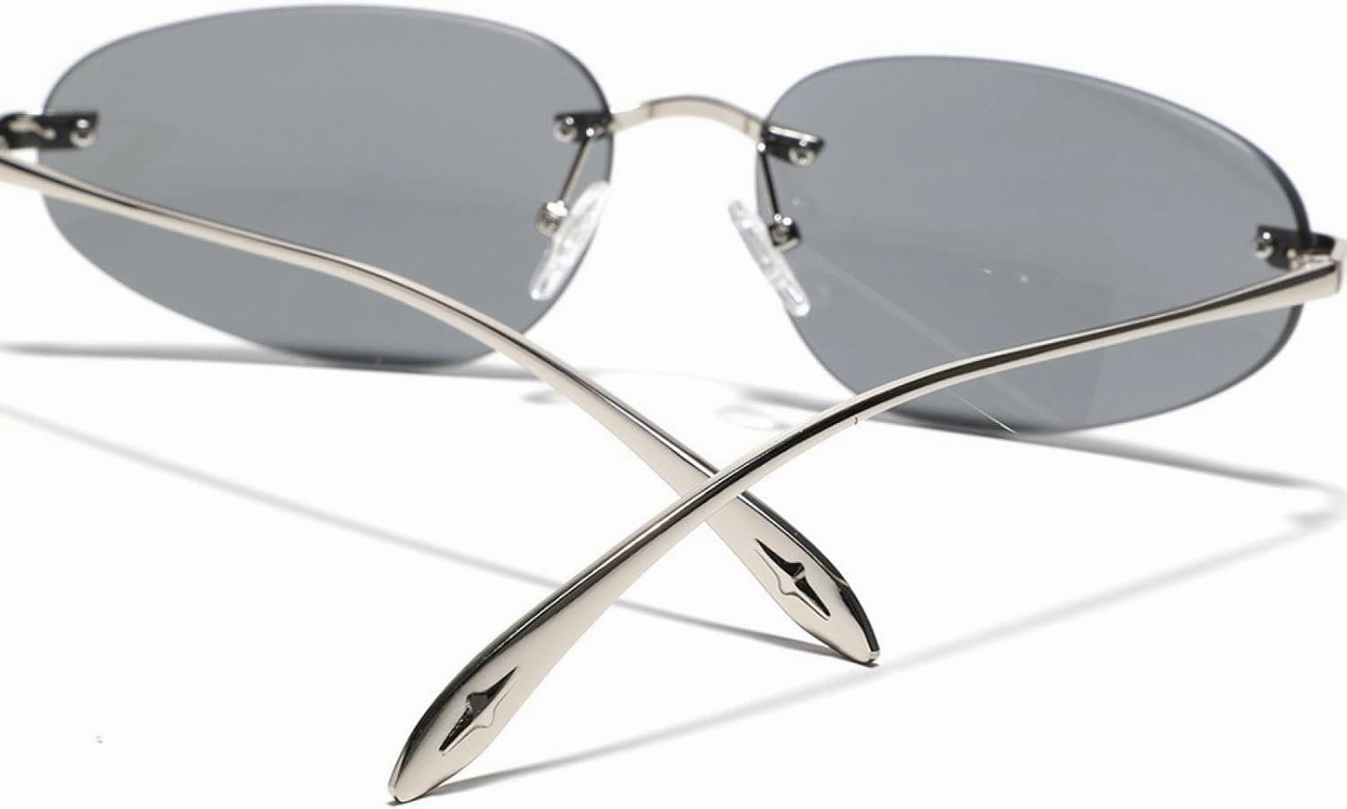 Rimless Oval Sunglasses Women's Cat Eye Sweet Cool Eyewear Girl Trend Summer Street Photo Sun Glasses
