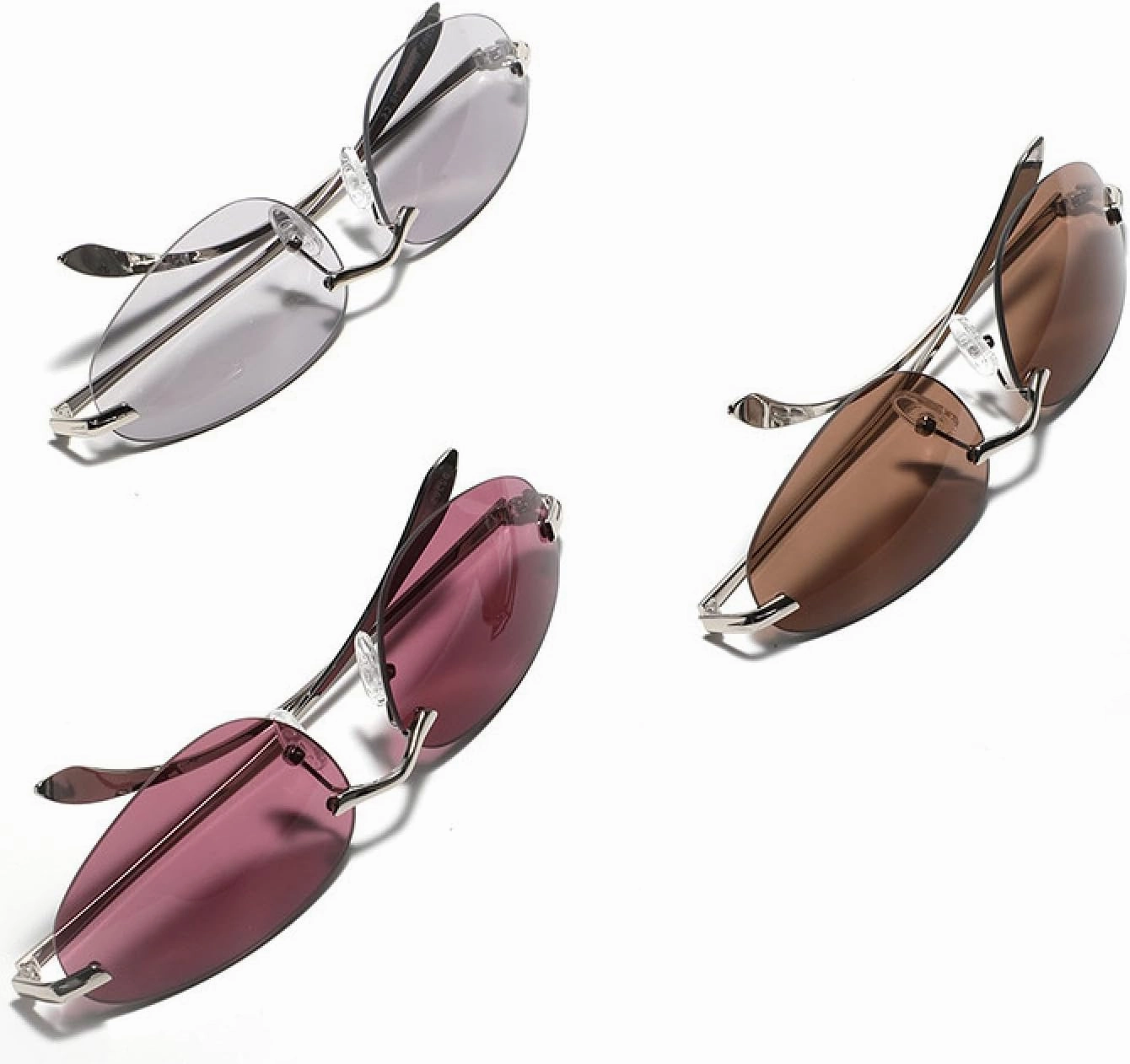 Rimless Oval Sunglasses Women's Cat Eye Sweet Cool Eyewear Girl Trend Summer Street Photo Sun Glasses