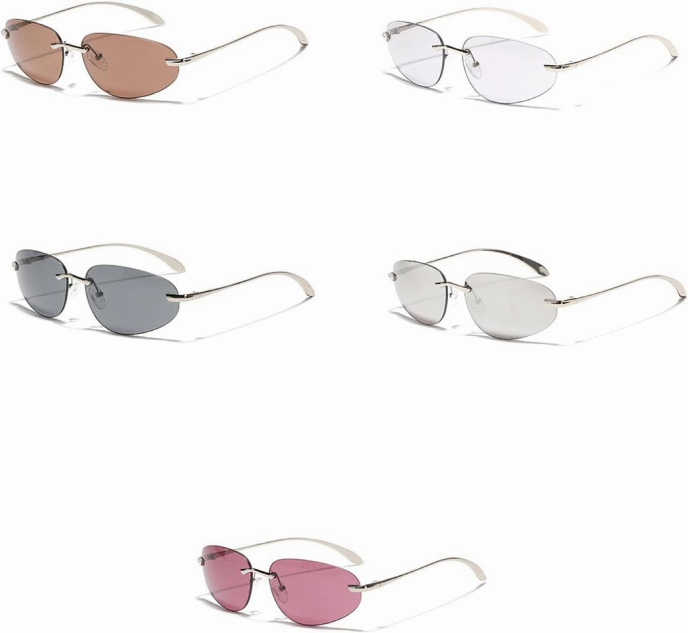 Rimless Oval Sunglasses Women's Cat Eye Sweet Cool Eyewear Girl Trend Summer Street Photo Sun Glasses