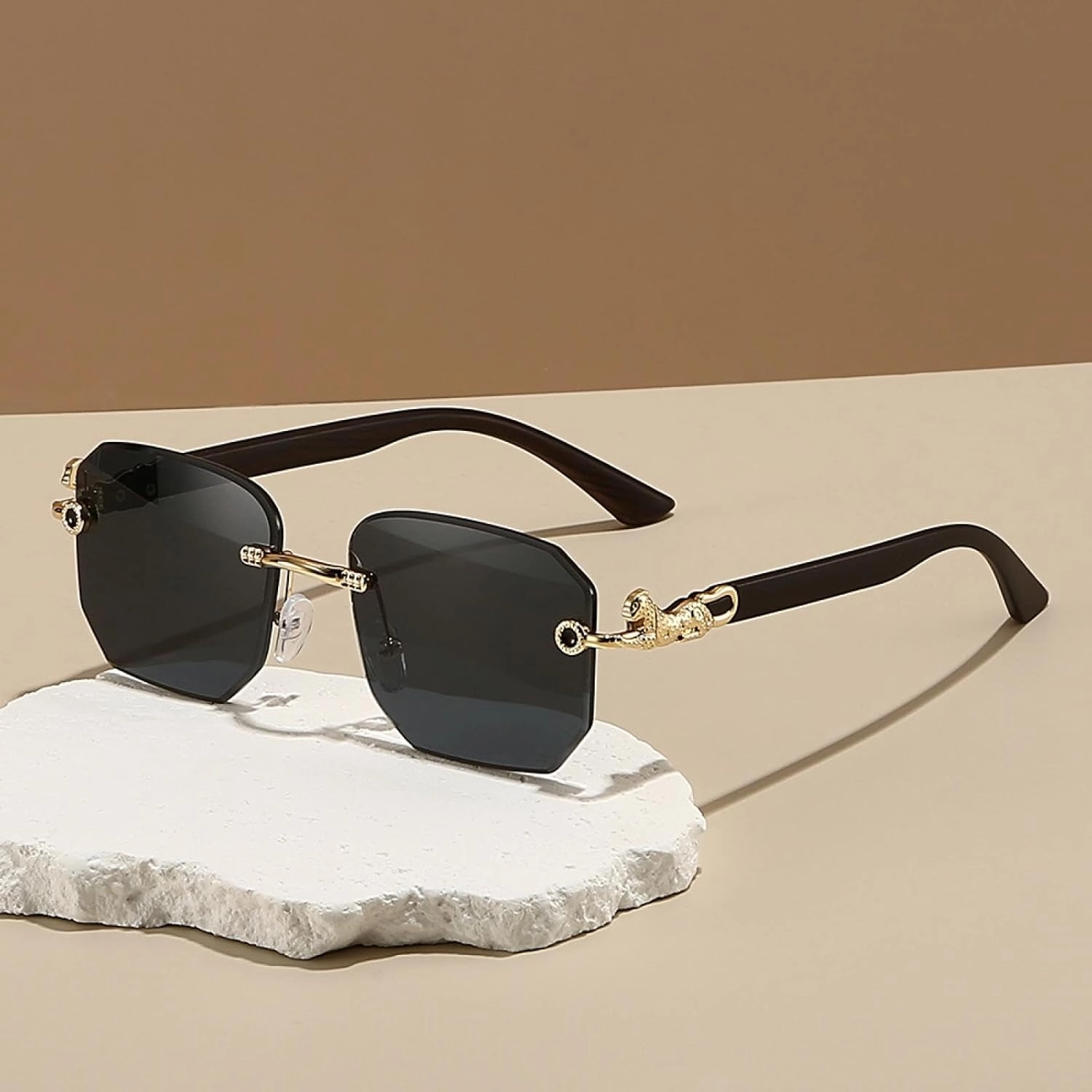 Rimless Sunglasses Men Fashion Gradient Multicolor Decor Shades Women Trendy Chic Luxury Sun Glasses