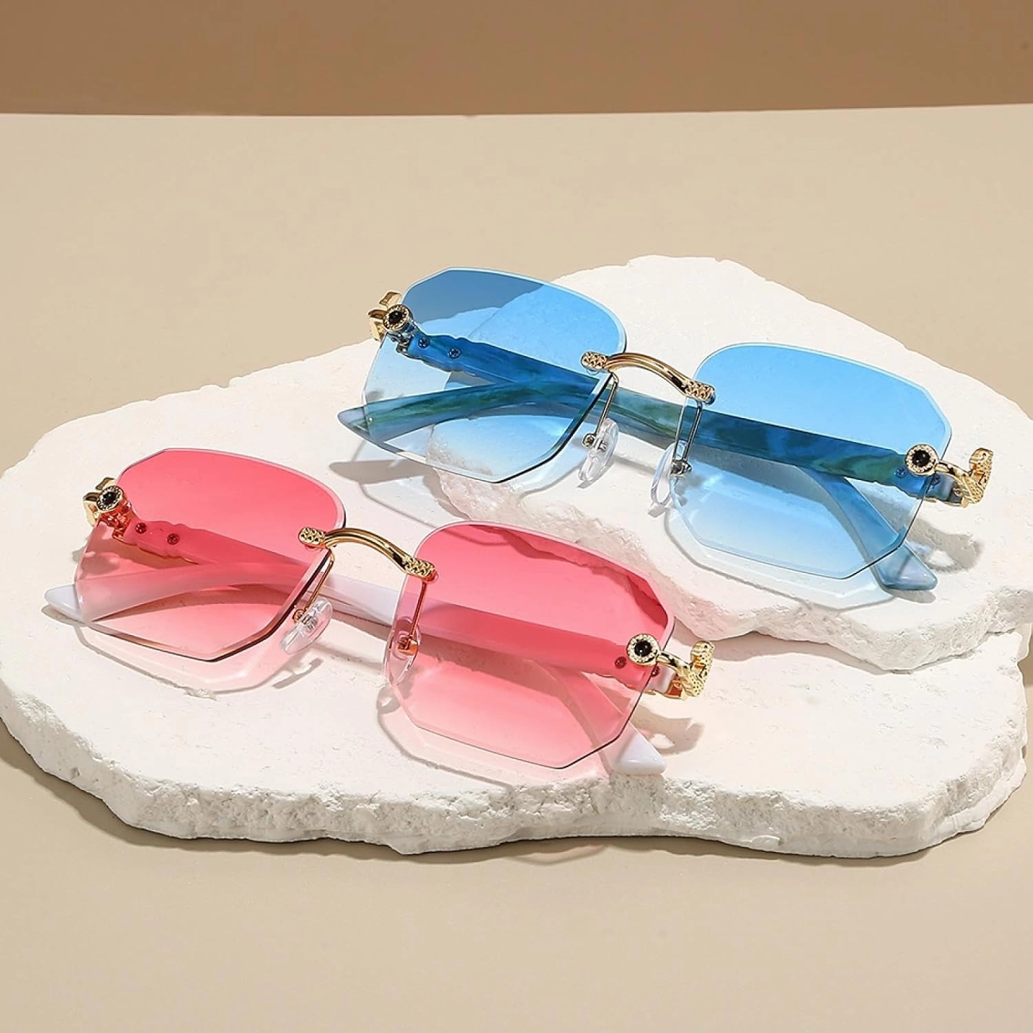 Rimless Sunglasses Men Fashion Gradient Multicolor Decor Shades Women Trendy Chic Luxury Sun Glasses