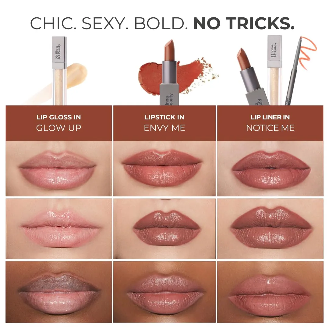 Rinna Beauty Icon Lip Kit - Showstopper- All-in-One Lip Kit Includes Lipstick, Lip Gloss, Lip Liner - Cool Brown look - Vegan, Long-Lasting, Anti-Aging & Moisturizing, Cruelty-Free - 1 each