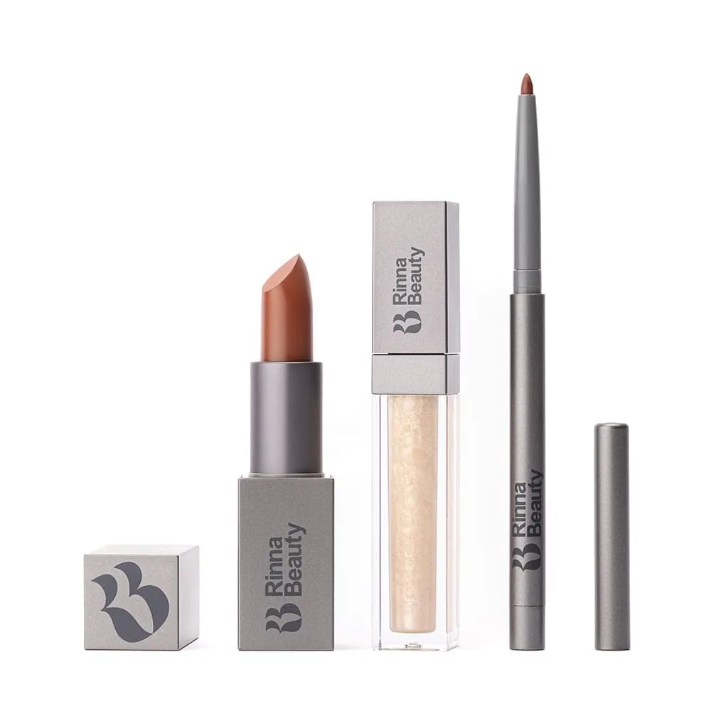 Rinna Beauty Icon Lip Kit - Showstopper- All-in-One Lip Kit Includes Lipstick, Lip Gloss, Lip Liner - Cool Brown look - Vegan, Long-Lasting, Anti-Aging & Moisturizing, Cruelty-Free - 1 each