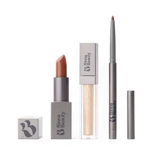 Rinna Beauty Icon Lip Kit - Showstopper- All-in-One Lip Kit Includes Lipstick, Lip Gloss, Lip Liner - Cool Brown look - Vegan, Long-Lasting, Anti-Aging & Moisturizing, Cruelty-Free - 1 each