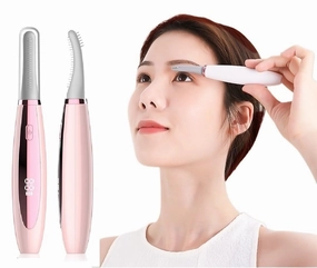 rizador de pestañas electrico Mini eyelash curlers with comb,Washable Silicone Brush Makeup Tools,Natural Curling for Women Gifts (Color : P, Size : Medium)
