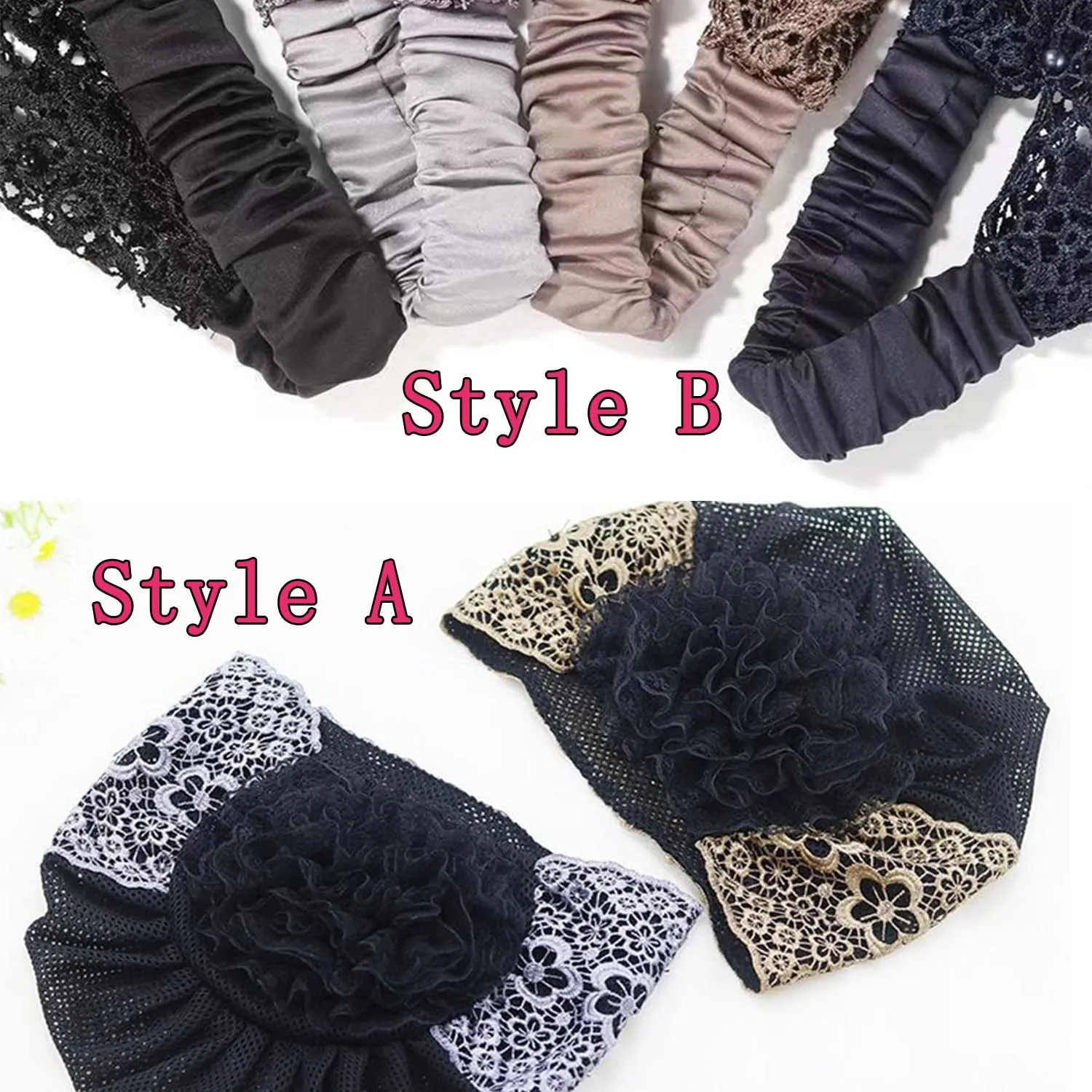 RJDJ 2024 Women's Pearl Embedded Headwrap, Elegant Lace Headband Kerchief, High Elastic Mesh Hair Accessories for Spring Summer (2pcs-C)