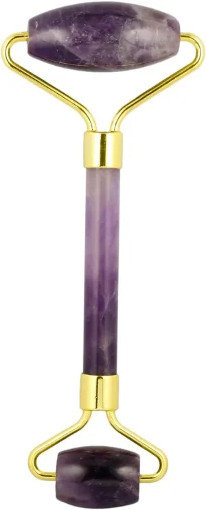 Rockcloud Natural Crystal Stone Roller Massager Double Neck Face & Neck Massage Therapy Anti-Aging Wrinkle Healing Slimming Skincare Tool, Amethyst