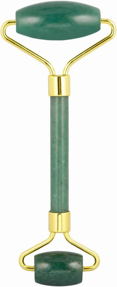 Rockcloud Natural Crystal Stone Roller Massager Double Neck Face & Neck Massage Therapy Anti-Aging Wrinkle Healing Slimming Skincare Tool, Green Aventurine