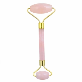 rockcloud Natural Crystal Stone Roller Massager Double Neck Face & Neck Massage Therapy Anti-Aging Wrinkle Healing Slimming Skincare Tool,Rose Quartz