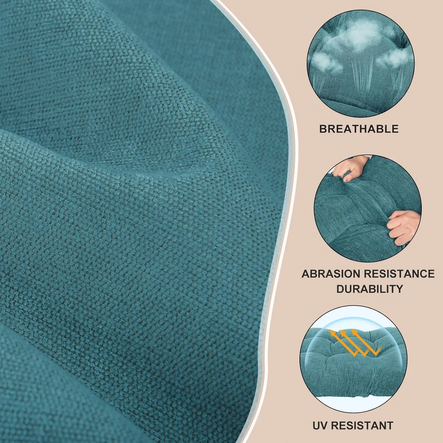 Rocking Chair Cushion - Chenille Fabric, High-Density Sponge, Durable Comfort Double-Sided Tufted Seat Pads with Ties, Chenille︱Blue, 44x19x4 inch