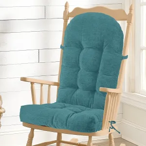 Rocking Chair Cushion - Chenille Fabric, High-Density Sponge, Durable Comfort Non-Slip Bottom Tufted Seat Pads with Ties, Chenille︱Blue, 44x19x4 inch
