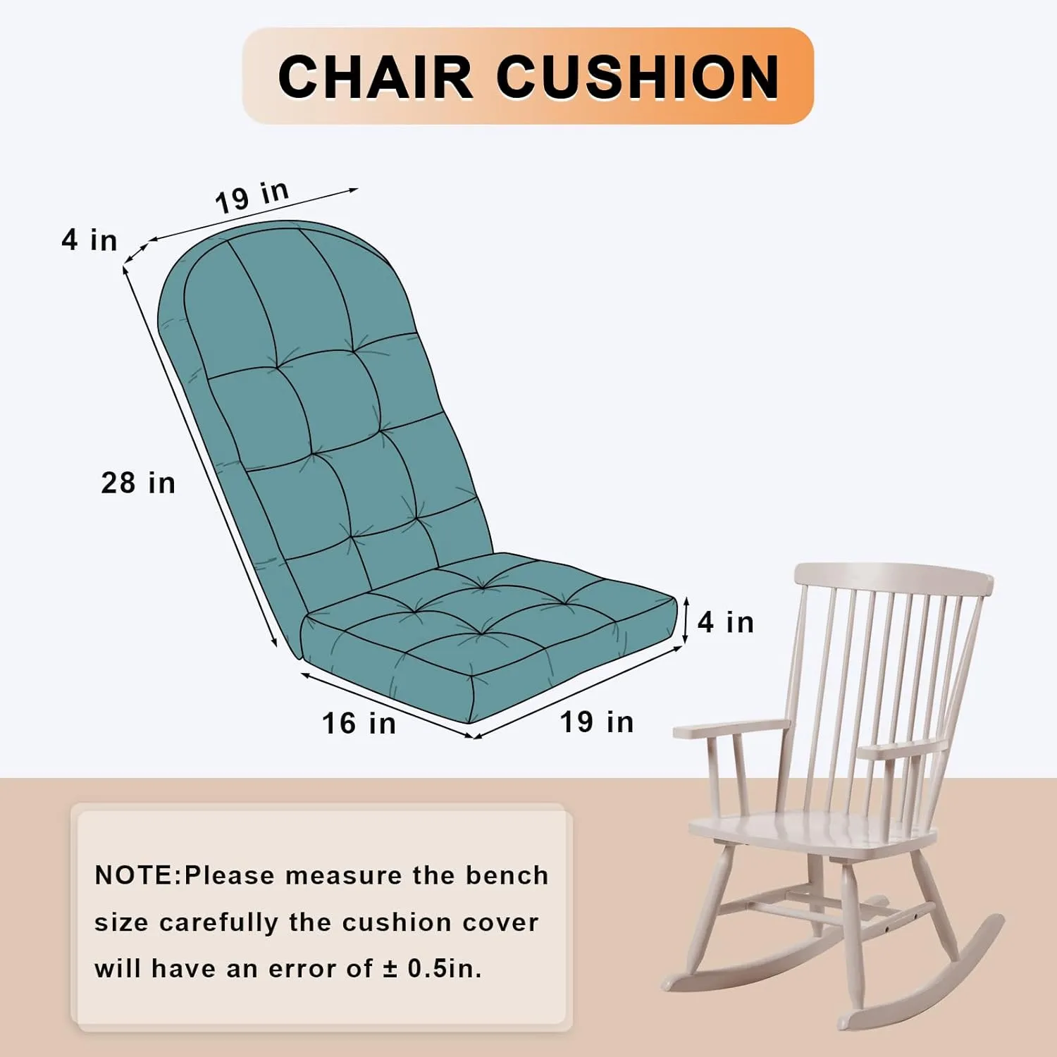 Rocking Chair Cushion - Chenille Fabric, High-Density Sponge, Durable Comfort Non-Slip Bottom Tufted Seat Pads with Ties, Chenille︱Blue, 44x19x4 inch