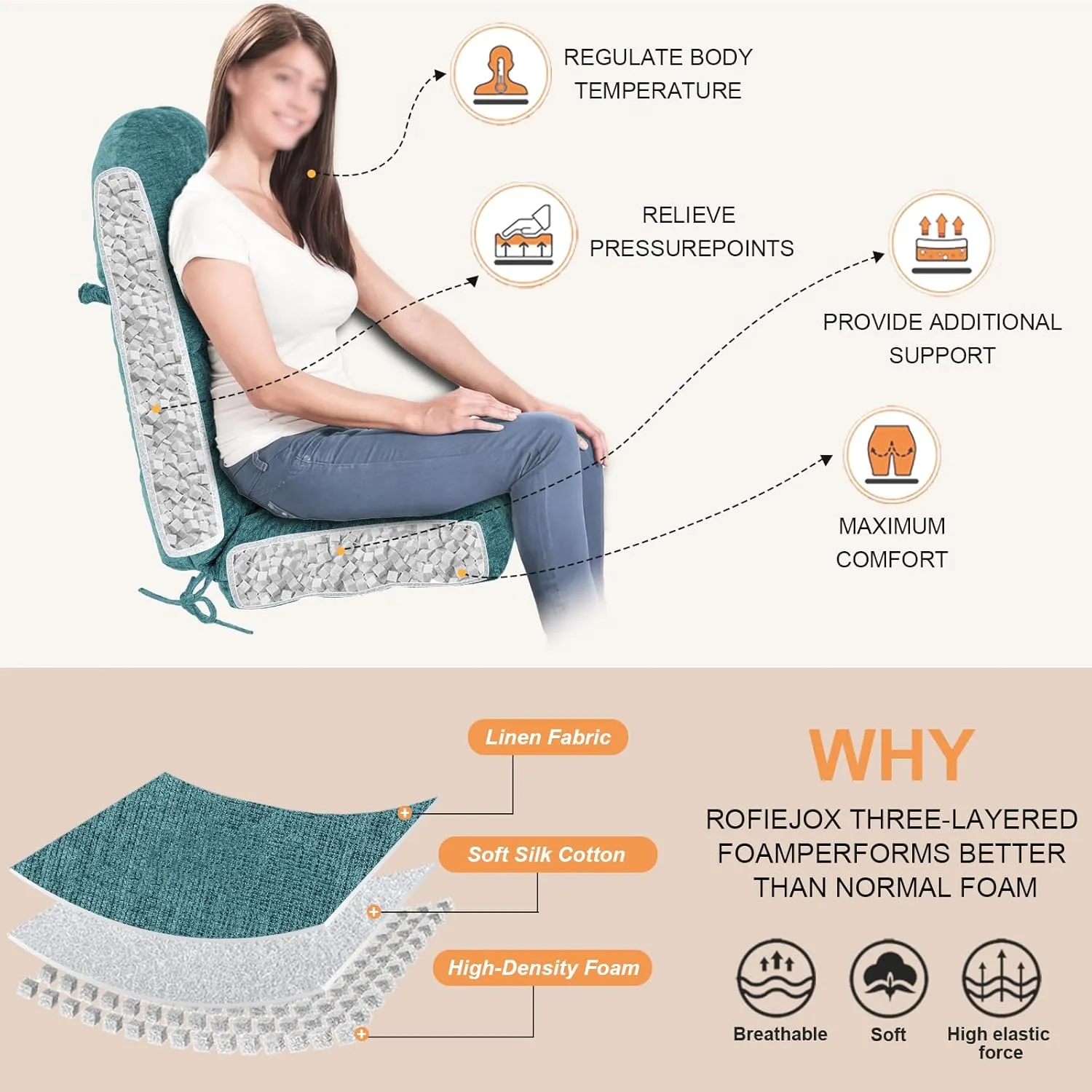 Rocking Chair Cushion - Chenille Fabric, High-Density Sponge, Durable Comfort Non-Slip Bottom Tufted Seat Pads with Ties, Chenille︱Blue, 44x19x4 inch