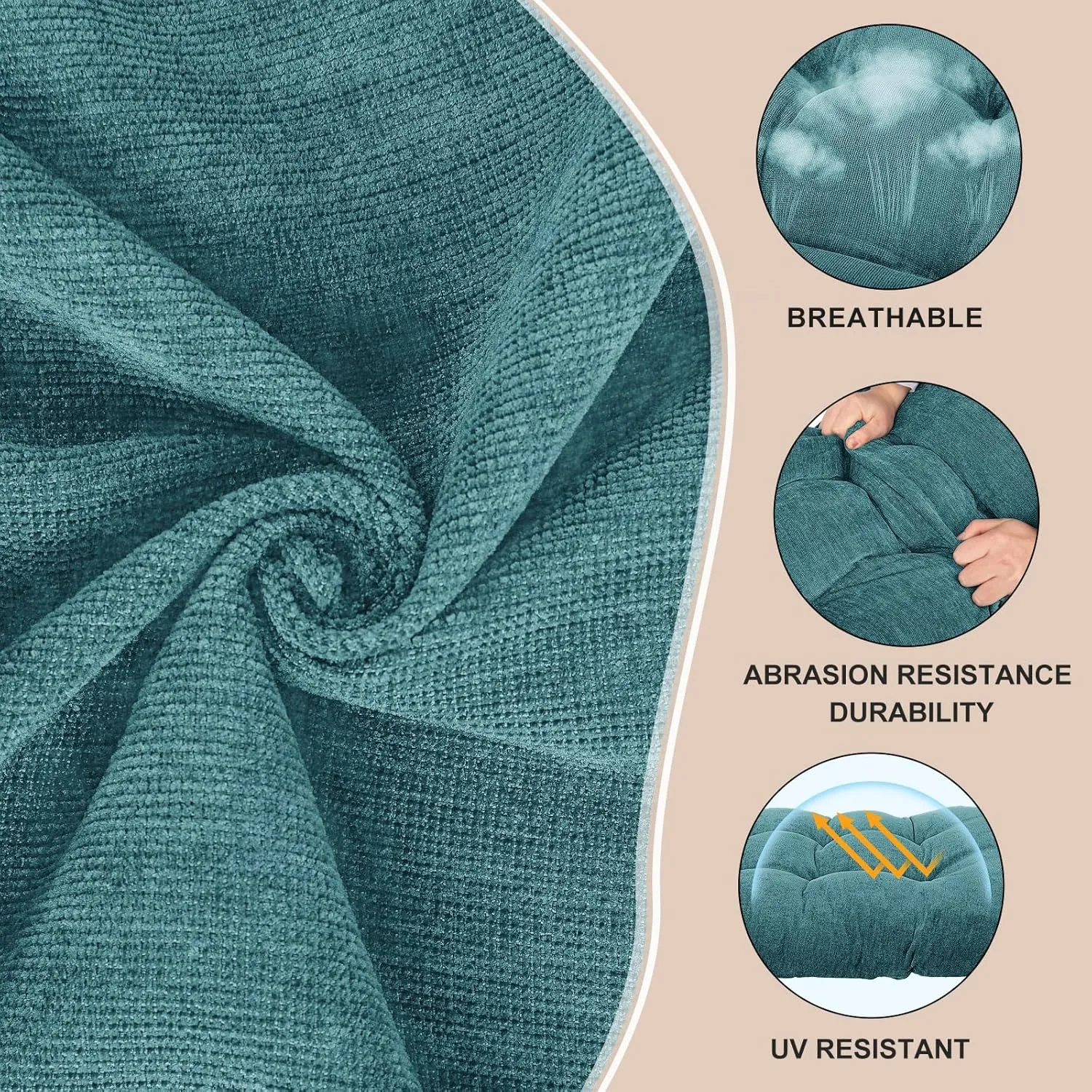 Rocking Chair Cushion - Chenille Fabric, High-Density Sponge, Durable Comfort Non-Slip Bottom Tufted Seat Pads with Ties, Chenille︱Blue, 44x19x4 inch