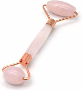 Roderek Jade Roller for Face, Facial Rolling Skin SPA Guasha Massage Tools for Anti-Aging Face Eye Neck Beauty Roller for Skin Care & Remove Wrinkles (Rose Gold Pink Crystal)