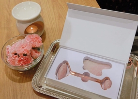 Roller and GuaSha made of Rose Quartz