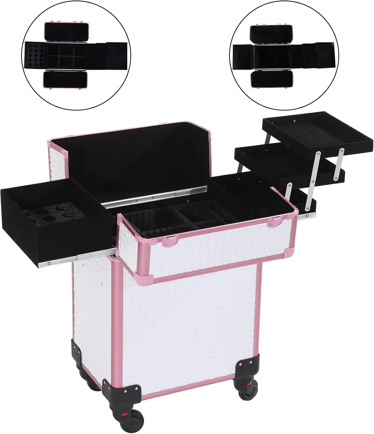 Rolling Makeup Cart with Wheels for Cosmetics Storage (White)