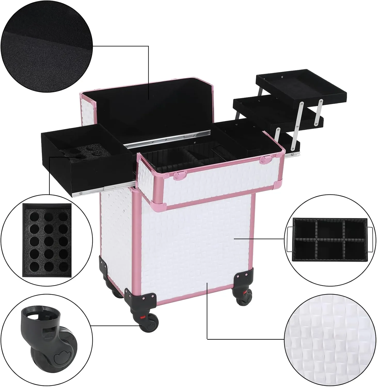 Rolling Makeup Cart with Wheels for Cosmetics Storage (White)