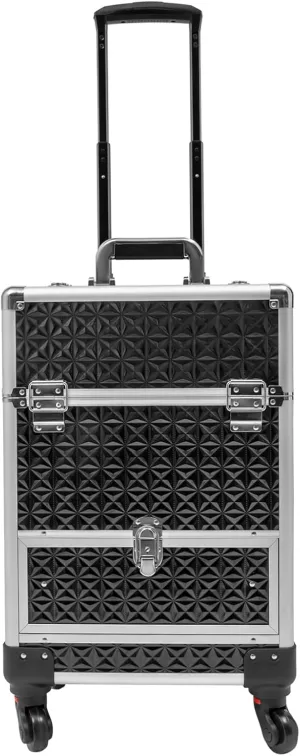 Rolling Makeup Case, 3 in 1 Professional Makeup Train Case with Wheels, Aluminum Cosmetic Case Rolling Makeup Case for Makeup Artist Nail Technician Hair Stylist Crafters