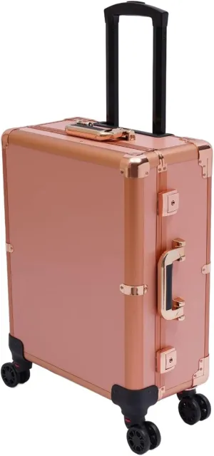 Rolling Makeup Train Case 22 Inch Cosmetology Case on Wheels 110.23 LBS Hand-Pulled Rolling Makeup Case with 4 Universal Wheels Makeup Train Case with LED Light & Mirror (Rose Gold)