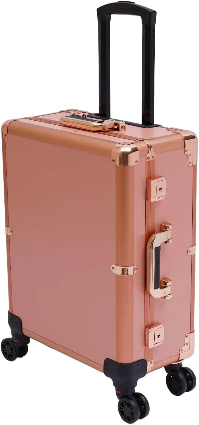 Rolling Makeup Train Case 22 Inch Cosmetology Case on Wheels 110.23 LBS Hand-Pulled Rolling Makeup Case with 4 Universal Wheels Makeup Train Case with LED Light & Mirror (Rose Gold)