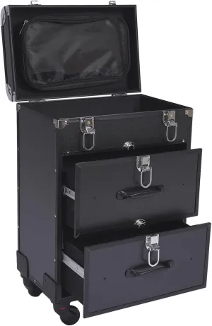 Rolling Makeup Train Case, 3 in 1 Rolling Makeup Case, Large Drawers Nail Organizer Case with Wheels, Makeup Train Case for Mobile Stylist Artists Nail Salon Cart Trunk (Black)