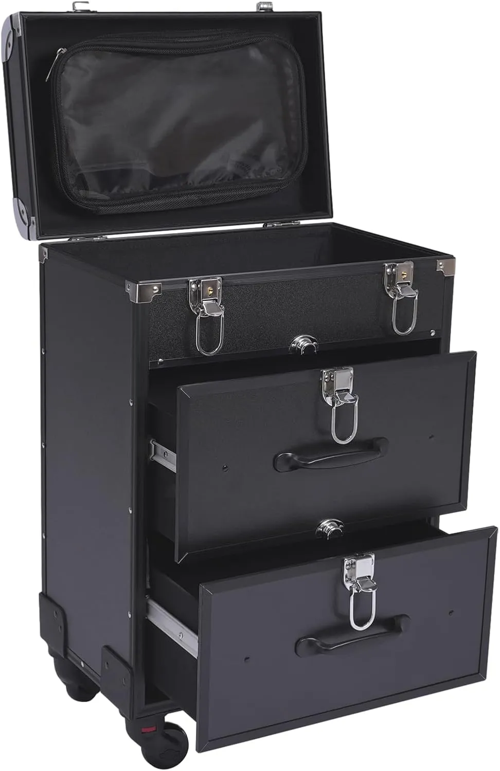 Rolling Makeup Train Case, 3 in 1 Rolling Makeup Case, Large Drawers Nail Organizer Case with Wheels, Makeup Train Case for Mobile Stylist Artists Nail Salon Cart Trunk (Black)