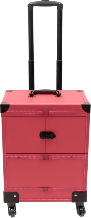 Rolling Makeup Train Case, Large Capacity Trolley Makeup Travel Case with Mirror Key Wheel, Professional Cosmetic Organizer for Make-Up Artist Hairdresser Nail Technician Beautician (Rose)
