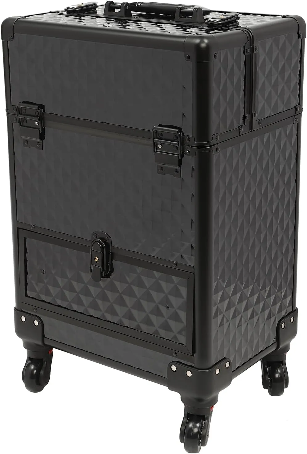 Rolling Makeup Train Case Large Cosmetic Trolley Nail Bag Organizer Professional Manicure Tool kit Portable Manicure Storage Case with Swivel Wheels 4 Tray and Sliding Rail (Black)