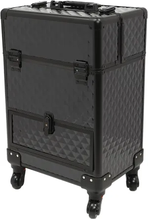 Rolling Makeup Train Case Large Cosmetic Trolley Nail Bag Organizer Professional Manicure Tool kit Portable Manicure Storage Case with Swivel Wheels 4 Tray and Sliding Rail (Black)