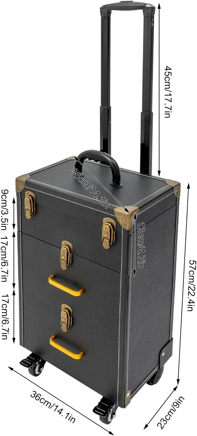 Rolling Makeup Train Case Travel Make Up Case Cosmetic Train Case Rolling Portable Makeup Case Beauty Train Case With Universal Wheels & Key For Hairdresser Makeup Artist (Black Bronze)
