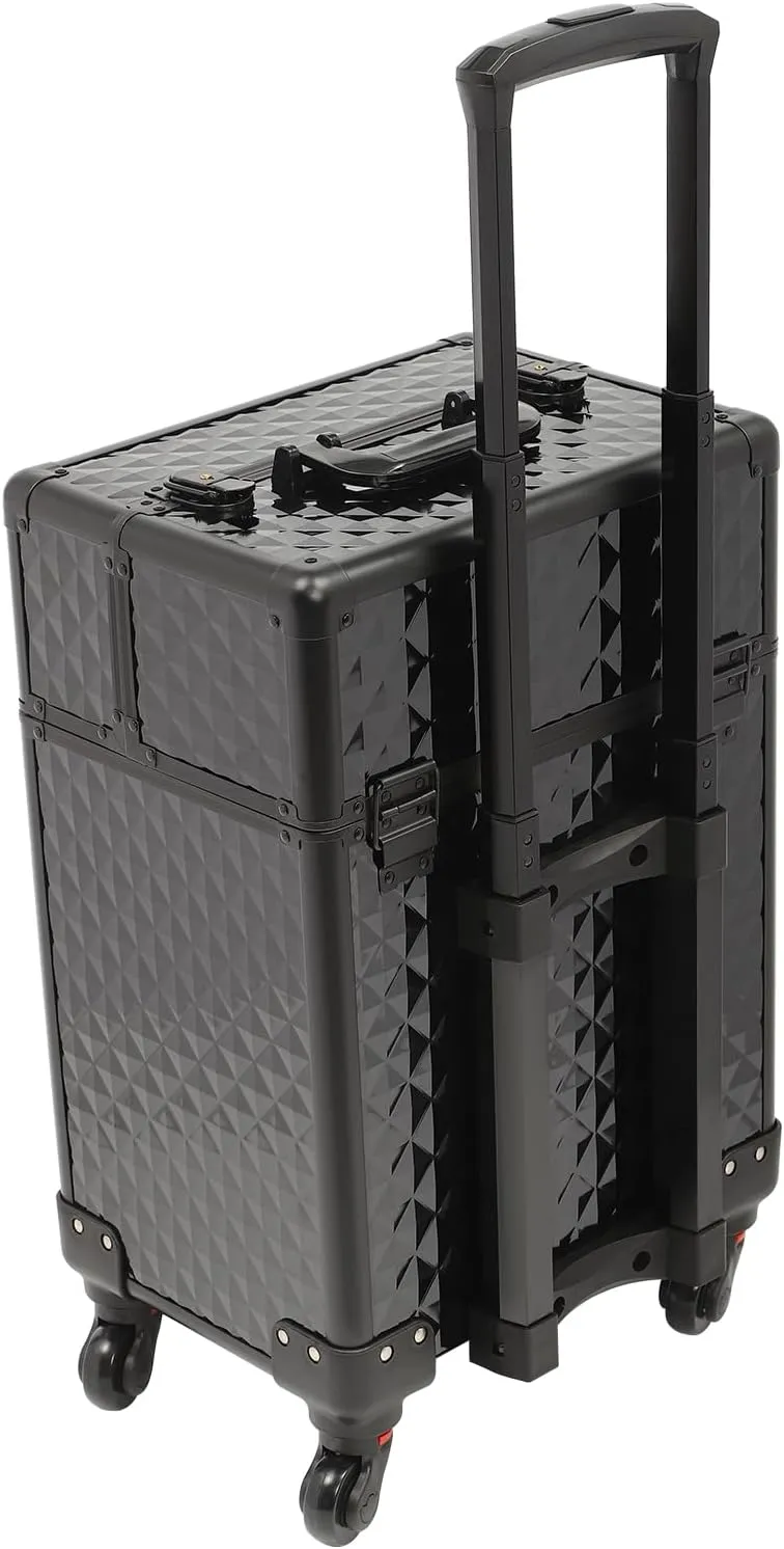 Rolling Makeup Trolley Case, Makeup Train Case with Keys Swivel Wheels, Makeup Suitcase Organizer on Wheels for Nail Tech Hairstylists