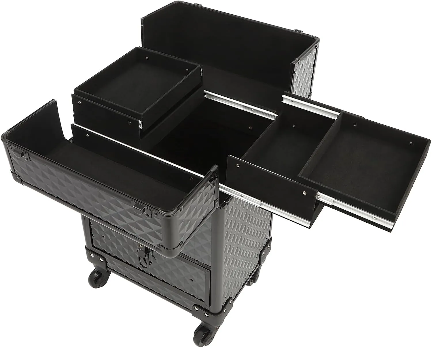 Rolling Makeup Trolley Case, Makeup Train Case with Keys Swivel Wheels, Makeup Suitcase Organizer on Wheels for Nail Tech Hairstylists