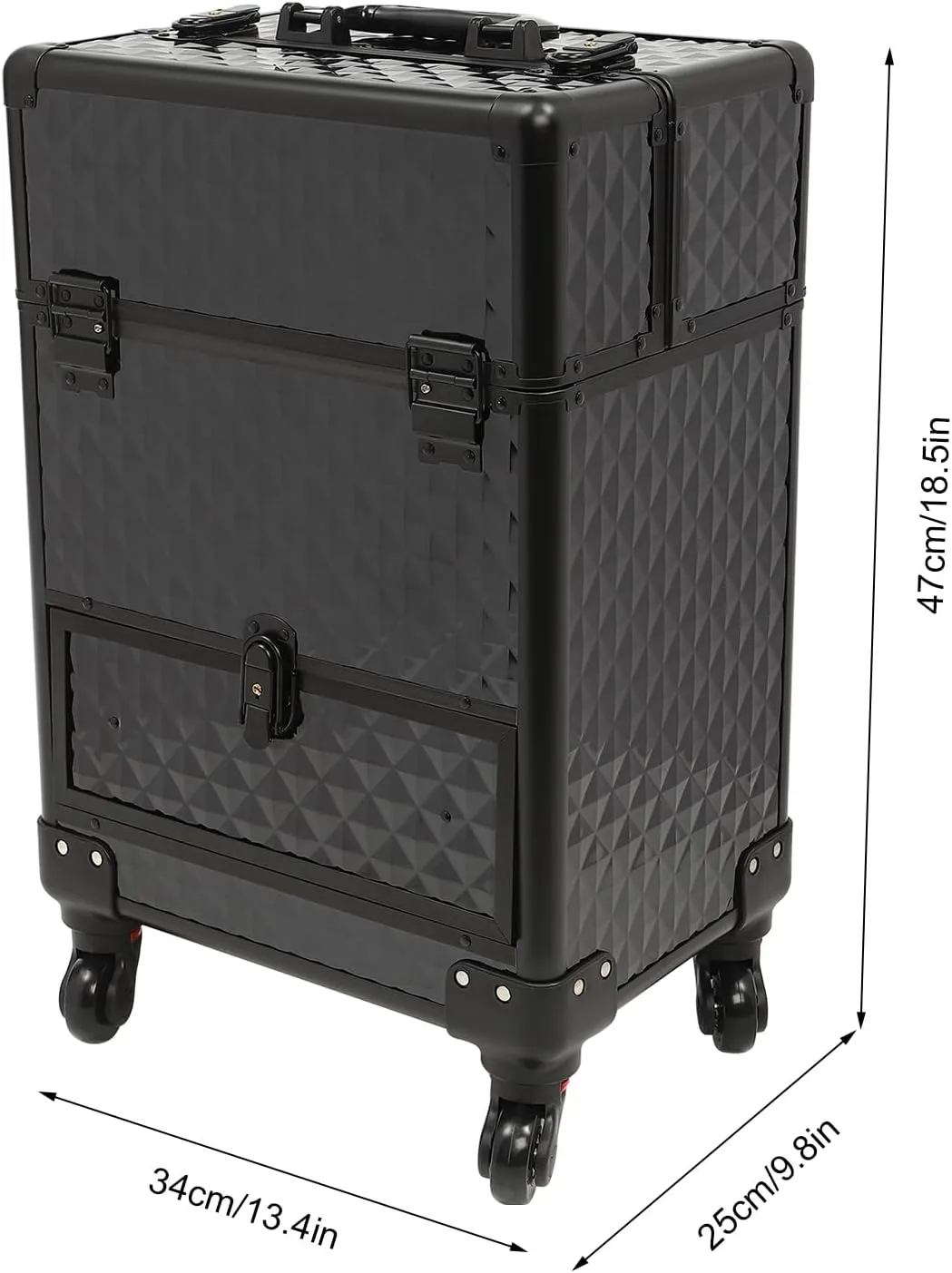 Rolling Makeup Trolley Case, Makeup Train Case with Keys Swivel Wheels, Makeup Suitcase Organizer on Wheels for Nail Tech Hairstylists