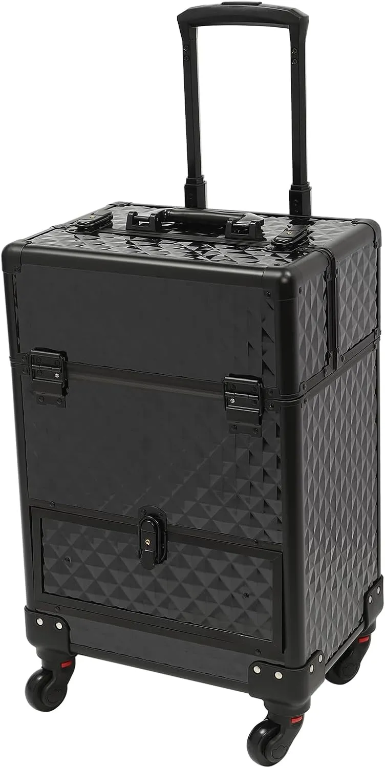 Rolling Makeup Trolley Case, Makeup Train Case with Keys Swivel Wheels, Makeup Suitcase Organizer on Wheels for Nail Tech Hairstylists