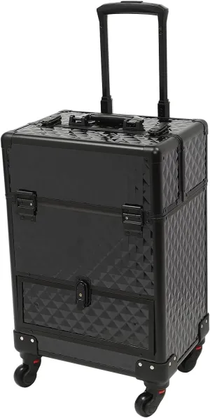 Rolling Makeup Trolley Case, Makeup Train Case with Keys Swivel Wheels, Makeup Suitcase Organizer on Wheels for Nail Tech Hairstylists