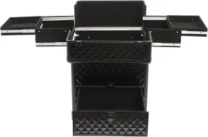 Rolling Nail Case, Wheeled Manicure Storage Case, Large Storage Cosmetic Trolley, Professional Makeup Trolley for Studio or Travelling Nail Technician Artists Cosmetologist Stylist Black