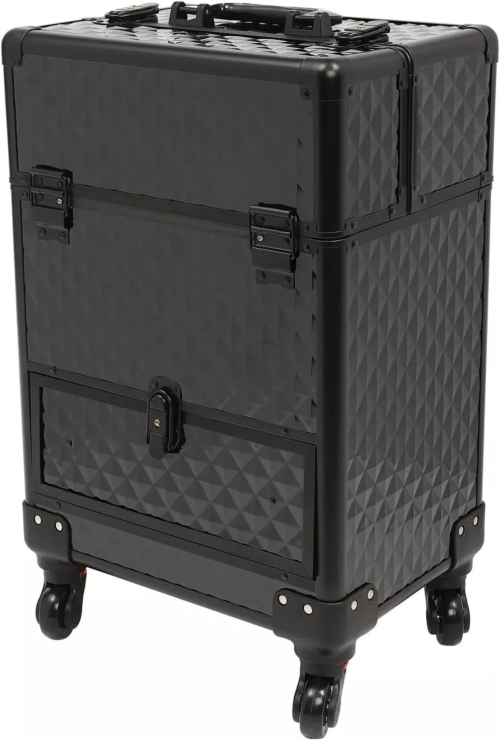 Rolling Nail Case Wheeled Manicure Storage Case, Professional Cosmetology Case, Large Cosmetic Trolley Travelling Cart Trunk with Locks and Drawers, Makeup Case with 4 Universal Wheels (Black)