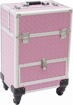 Rolling Makeup Case with Drawers, Professional Makeup Trolley Storage with Retractable 4-Layer Trays, Nail Case with Wheels, for Studio or Travelling Nail Artists Cosmetologist Stylist (Pink)