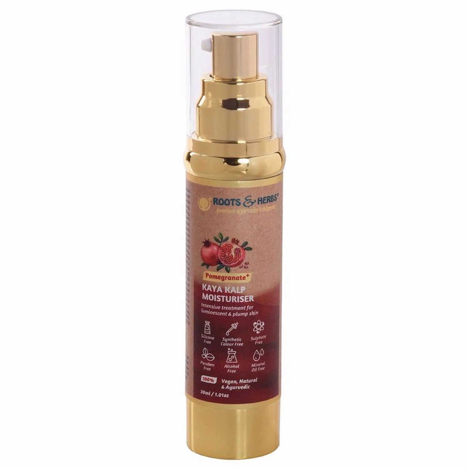 ROOTS AND HERBS Ayurvedic Face Moisturizer for Men and Women, Natural Vegan No Paraben Pomegranate Skin Food Moisturiser Cream with Vitamin C for Dry and Normal Skin 1.01oz