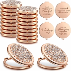 Roowest 16 Pieces Inspirational Pocket Compact Mirror Bulk for Women Nurse Mom Purses Travel Magnifying Rhinestone Bridesmaid Cosmetic Mirror Thank You Gift for Mother's Day Nurse Week Wedding