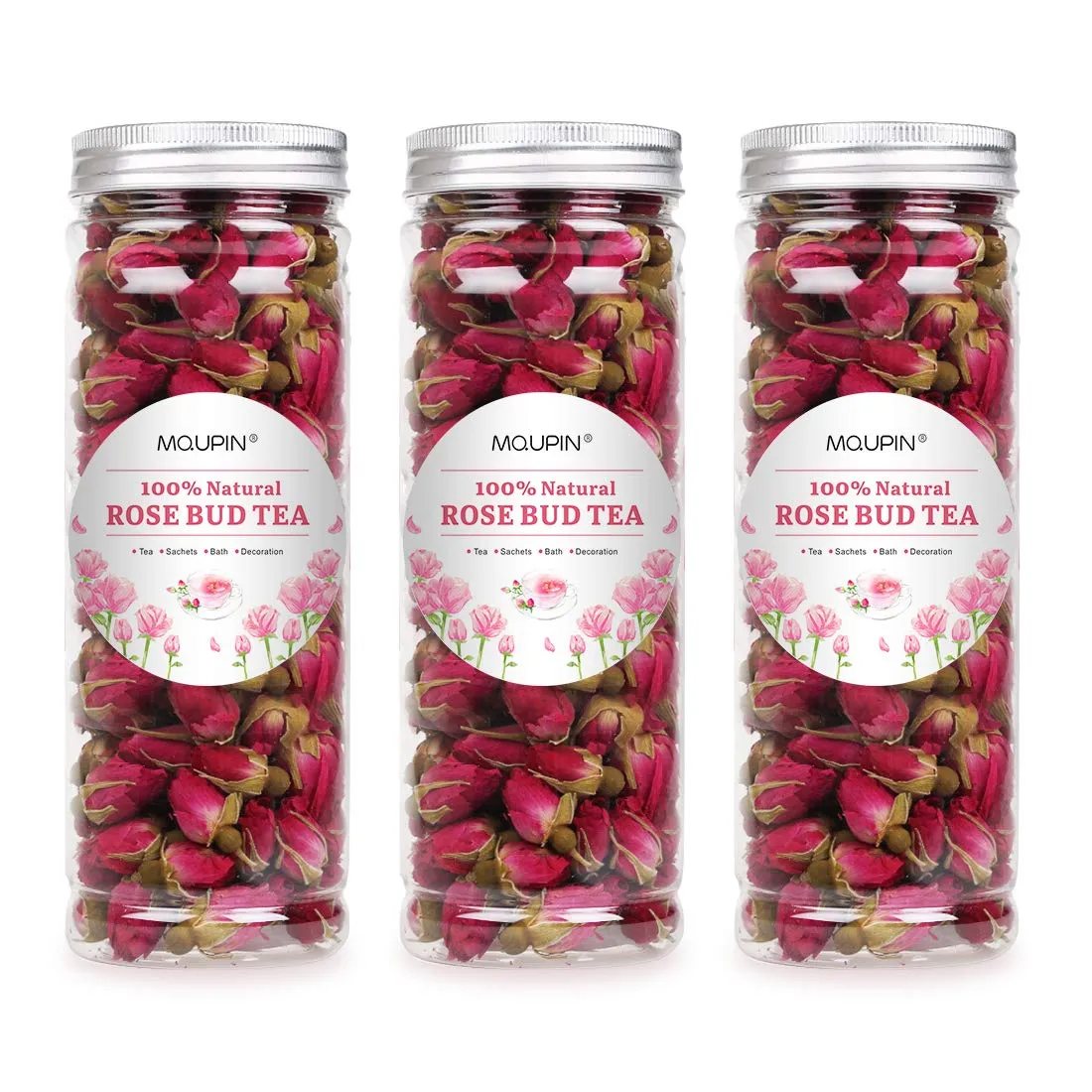 Rose Bud Tea Dried Red Rose,MQUPIN Rose Tea 100% Natural Pure Flower Edible Buds Tea Culinary Food Grade Red Rosebud for Drinking DIY Gift (250g/3Packs)