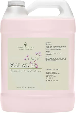 Rose Hydrosol - 128 oz - 1 Gallon - Pure, Steam Distilled, All Natural, Non GMO, Alcohol Free, Bulk Hydrating Toning Cleansing Floral Water Spray Mist Toner for Face Pores Locs Hair Body - OPO