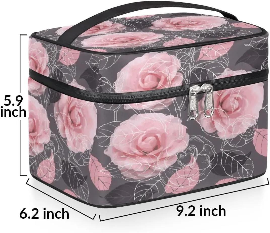 Rose Paint Makeup Bag Small Cosmetic Bag for Women Travel Makeup Case Organizer Portable Zipper Make Up Brush Bag Cute Toiletry Bag Storage Bags with Handle
