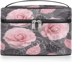 Rose Paint Makeup Bag Small Cosmetic Bag for Women Travel Makeup Case Organizer Portable Zipper Make Up Brush Bag Cute Toiletry Bag Storage Bags with Handle